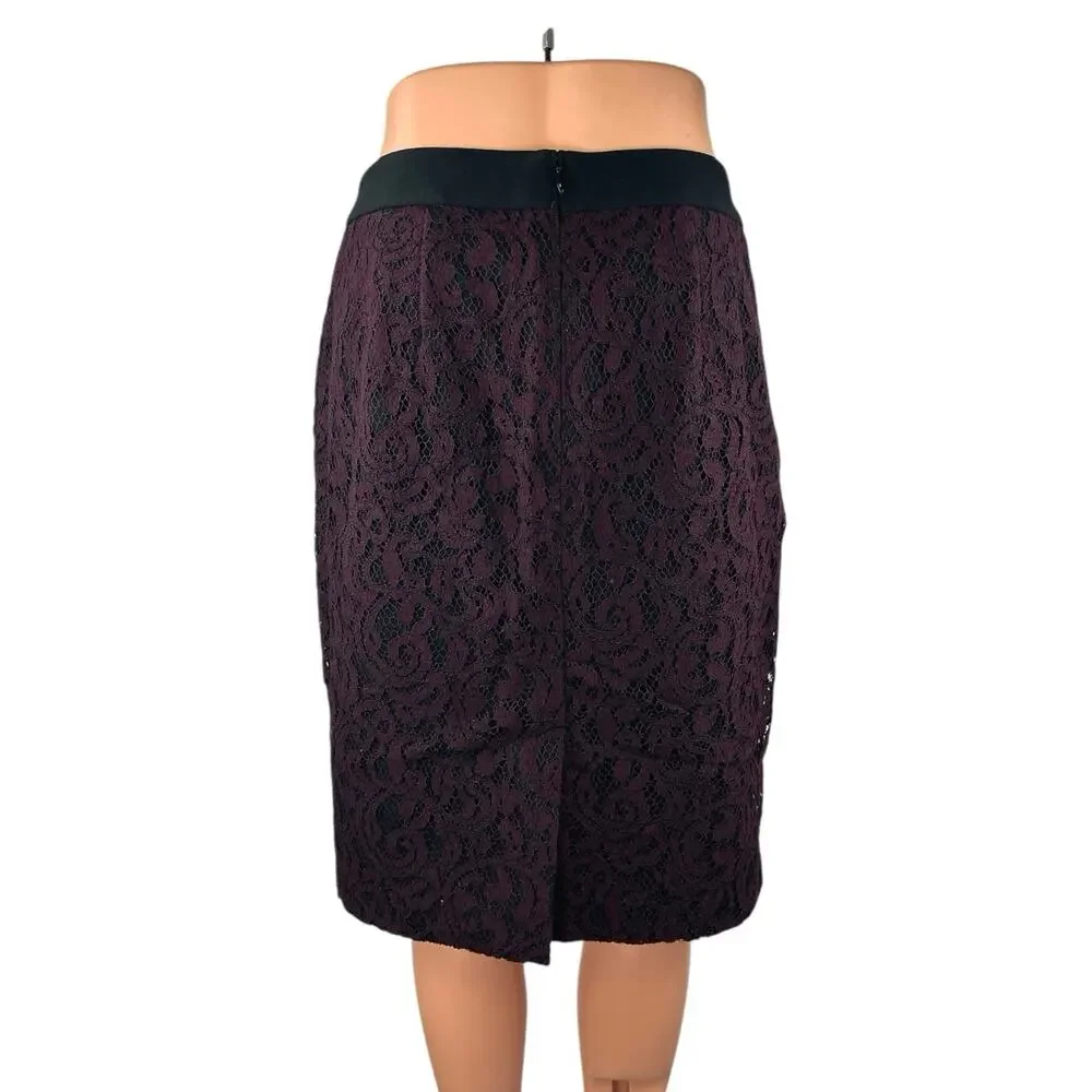 Ann Taylor LOFT Purple Floral Lace Zip Knee Length Straight Pencil Skirt Size 10